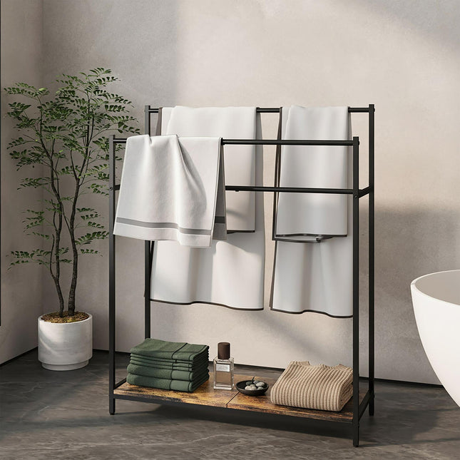 Industrial Towel Stand with Shelf – 3-Tier Hanging Space