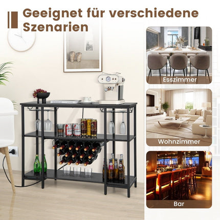 Industrial Wine Rack with Glass Holder & Shelves & Sockets for 15 Wine Bottles Wine Cabinet Gray