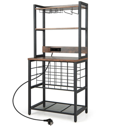 Industrial Wine Rack with Glass Holders, 24 Bottles, USB Ports