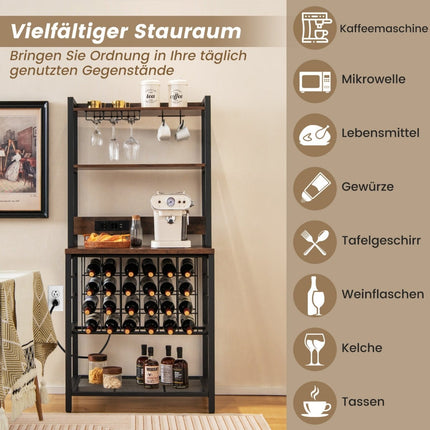 Industrial Wine Rack with Glass Holders, 24 Bottles, USB Ports