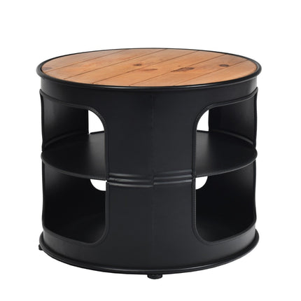 Industrial coffee table made of wood and metal with 2 shelves, load capacity up to 50 kg, black