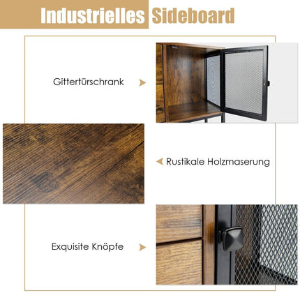 Industrial multifunctional sideboard with 2 mesh cabinets and 2 drawers 100 x 35 x 85 cm