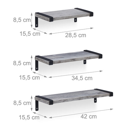 Industrial wall shelf set of 3