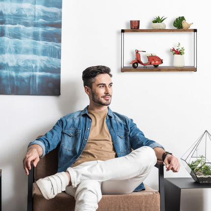 Industrial wall shelf with 2 shelves