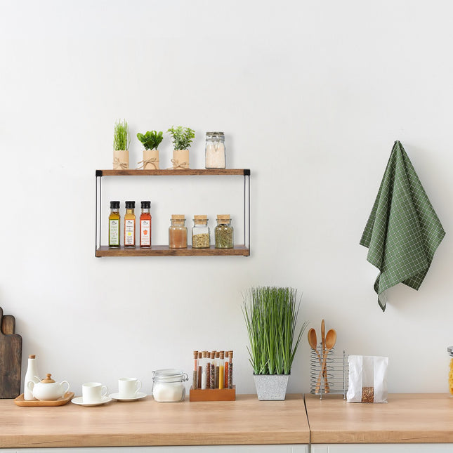 Industrial wall shelf with 2 shelves