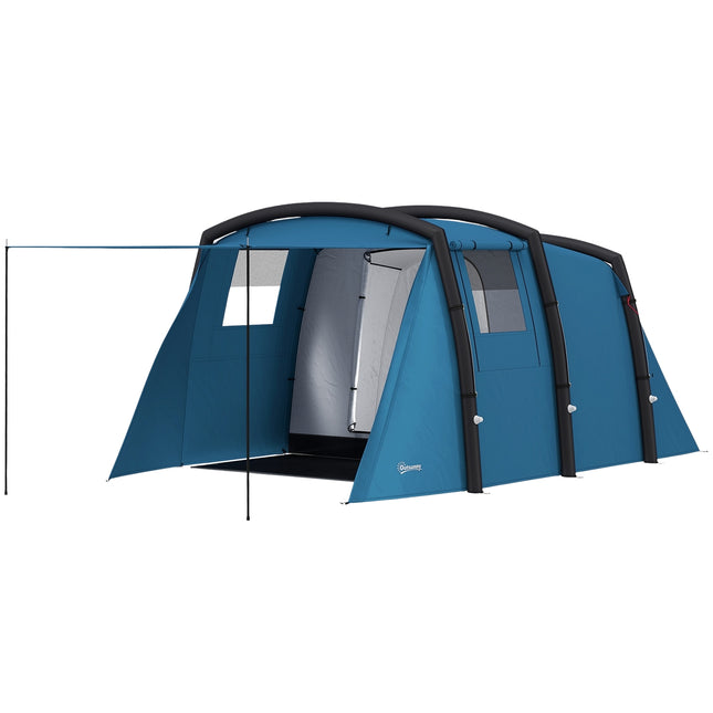 Opblaasbare kampeertent 3-6 personen buitentunneltent met ramendeur Grondzeil opbergtas Luchtvervoerder Familietent UV50+ luchttent voor 3 seizoenen Winddichte glampingtent | Aosoom