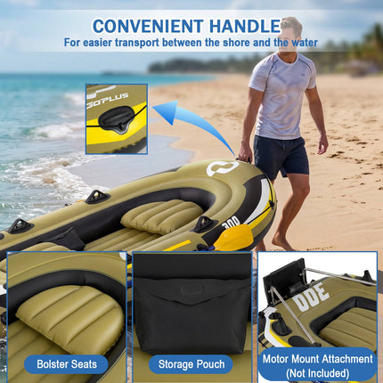 Inflatable 3-Person Fishing Raft Set with Oars & Pump
