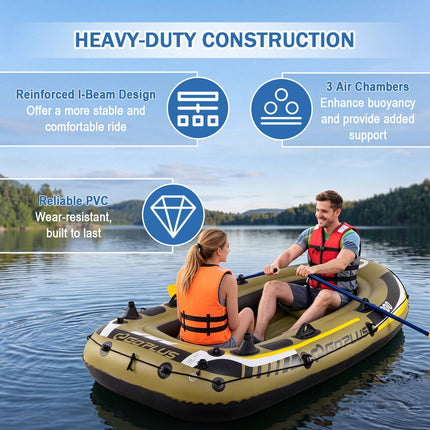 Inflatable 3-Person Fishing Raft Set with Oars & Pump