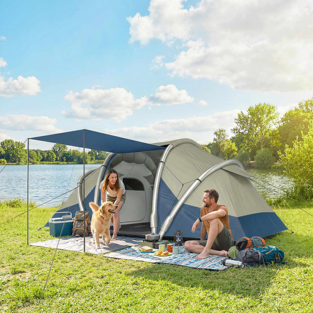 Opblaasbare tent voor 4 personen, snel op te zetten, 2 slaapkamers