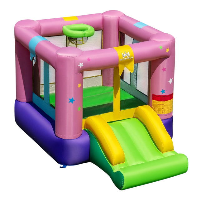 Opblaasbaar springkussen met glijbaan, basketbalring en reparatieset