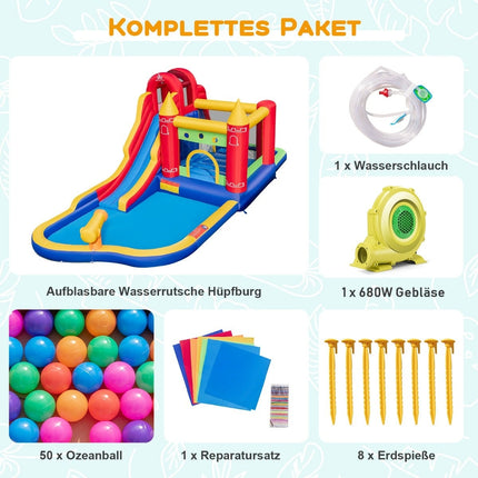 Inflatable Bounce House with Slide & Climbing Wall, 9-in-1