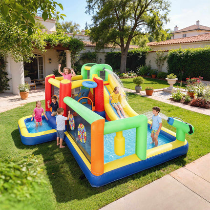 Inflatable Bounce House with Slide & Pool for Kids 3-8