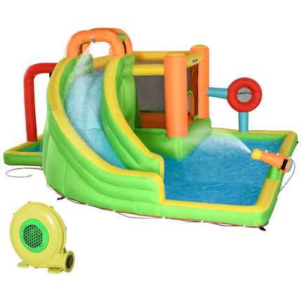 Inflatable bouncy castle with slide and water gun for children