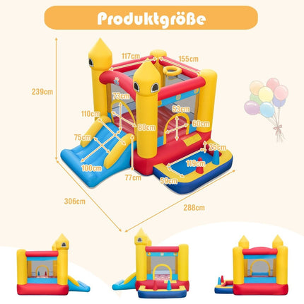Inflatable Bouncy Castle for Kids with Slide & 480W Blower & Ocean Balls & Ring Toss