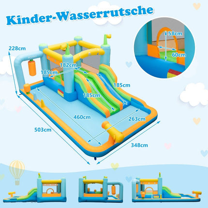 Inflatable Bouncy House with Double Shots & Splash Pool & Water Cannon & Punching Sandbag Bouncy Castles