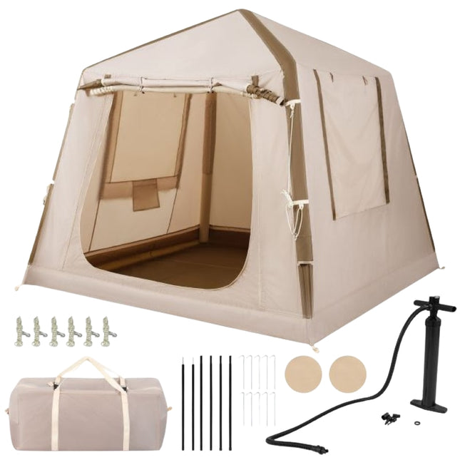 Opblaasbare kampeertent, 2-4 personen, pomp, draagtas