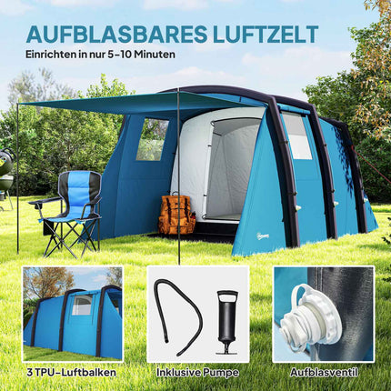 Inflatable 3-6 person camping tent, UV50+ windproof, 3-season