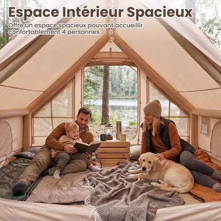 Inflatable Camping Tent, 4-Person, Air Pump, Waterproof; Chimney Port