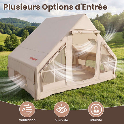 Inflatable Camping Tent, 4-Person, Air Pump, Waterproof; Chimney Port