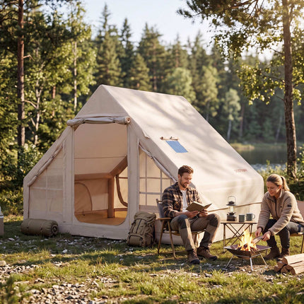 Inflatable Camping Tent, 4-Person, Air Pump, Waterproof; Chimney Port