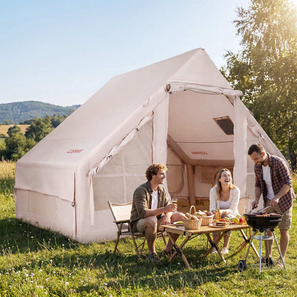 Inflatable Camping Tent, 4-Person, Air Pump, Waterproof; Chimney Port