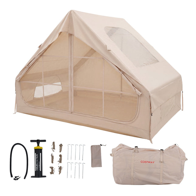 Opblaasbare kampeertent, 4 personen, pomp, waterdicht, dakraam