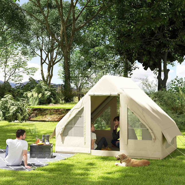 Opblaasbare kampeertent Opblaasbare tent met raam, deur voor 3 personen Familietent met opbergtas, luchtpomp Oxford waterdicht en winddicht Glamping-tent voor 4 seizoenen