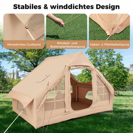 Inflatable Camping Tent for 4-6 People, 4 Mesh Windows