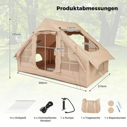 Inflatable Camping Tent for 4-6 People, 4 Mesh Windows