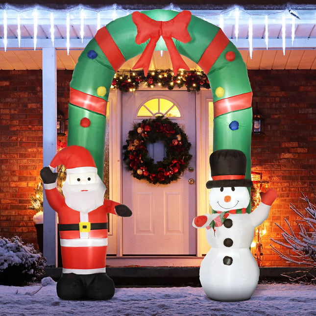 Inflatable Christmas Arch with Santa, Snowman, LED Lights