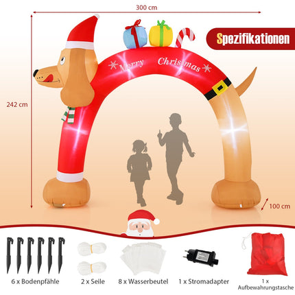 Inflatable Christmas Dachshund Arch with LEDs, 242 cm