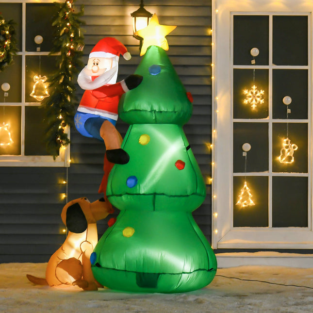 Inflatable 180cm Christmas tree with Santa & dog, LED lights