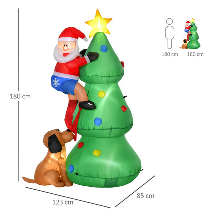 Inflatable 180cm Christmas tree with Santa & dog, LED lights