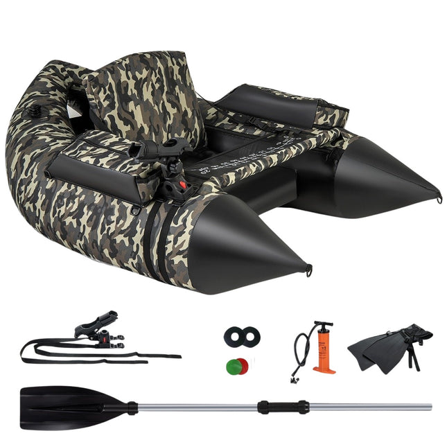 Opblaasbare boot met vinnen, visliniaal en hengelhouder, camouflage voor vissersboot