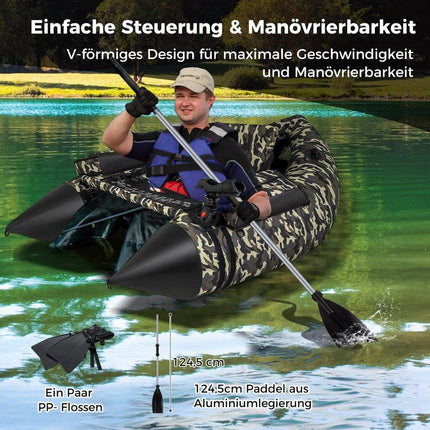 Inflatable Dinghy with Fins & Fish Ruler & Rod Holder Fishing Boat Camouflage
