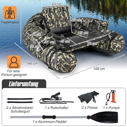 Inflatable Dinghy with Fish Ruler & Rod Holder & Paddle Fishing Boat Camouflage