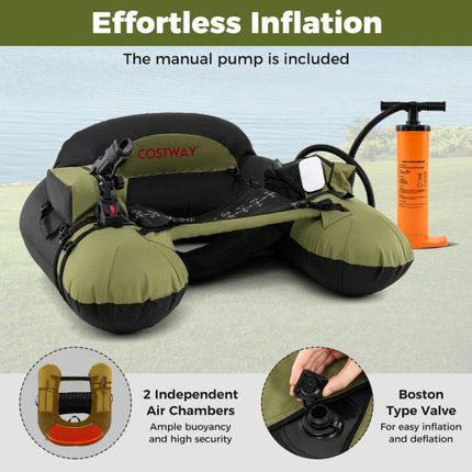 Inflatable Fishing Boat With Rod Holder, Paddle, Fins