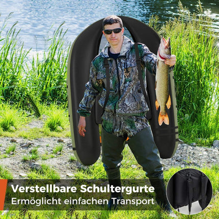 Inflatable Fishing Float Tube with Adjustable Backrest, 135x109x54 cm, Green