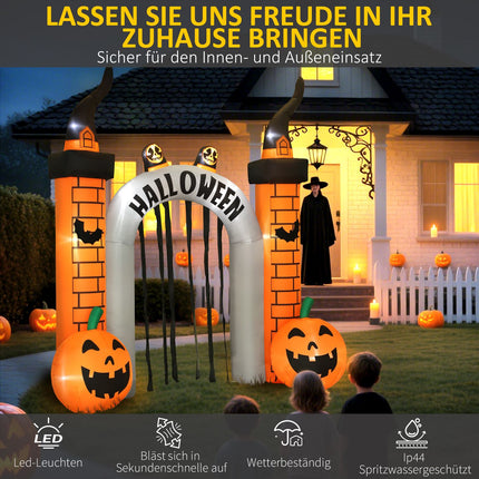Inflatable Halloween Archway, Pumpkin Design, LEDs, Stakes