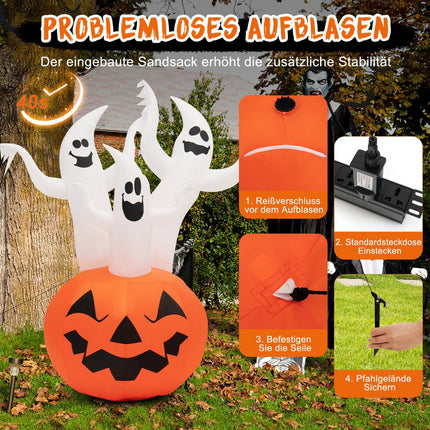 Inflatable Halloween Ghosts With Pumpkin, LED, 182 cm