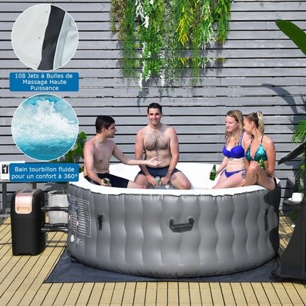 Inflatable Hot Tub, 4-Person, 108 Bubble Jets, Grey