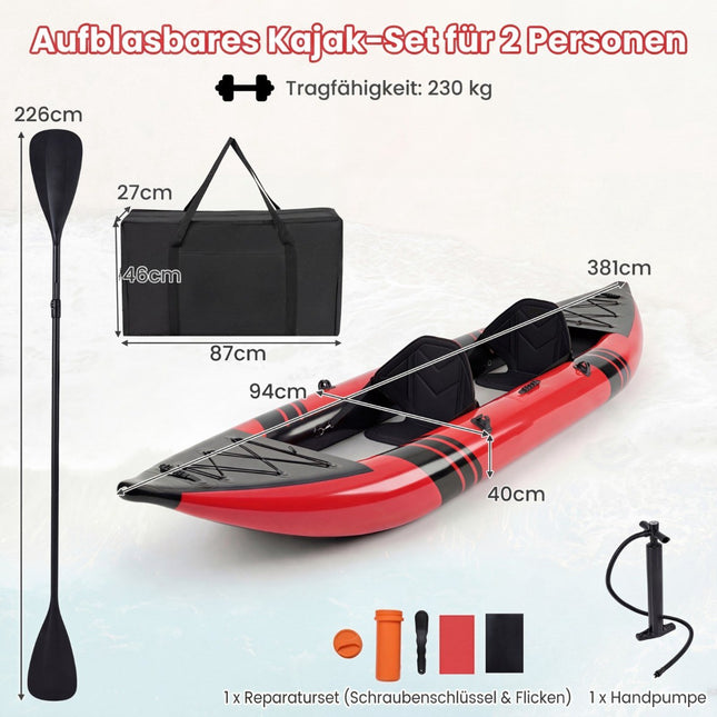 Inflatable Kayak Set with Aluminum Paddles and EVA Seats