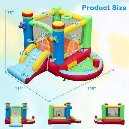 Inflatable Kids Bounce House with Slide & Basketball Hoop