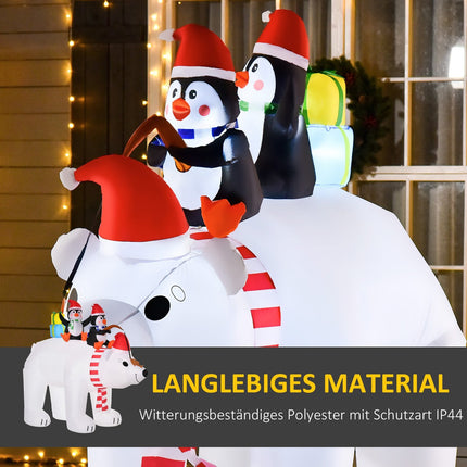 Inflatable Polar Bear and Penguins Christmas Decoration, 2.1M - Weatherproof and Illuminated