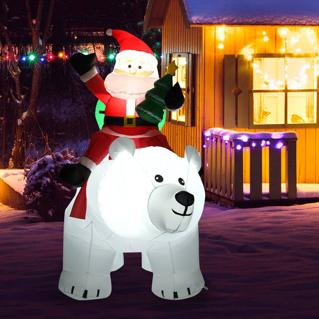 Inflatable Polar Bear with Santa, 200cm LED Christmas Decor