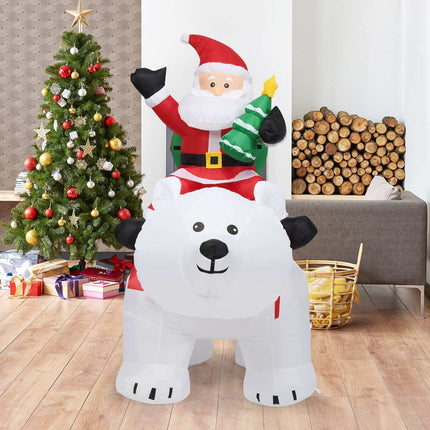 Inflatable Polar Bear with Santa, 200cm LED Christmas Decor