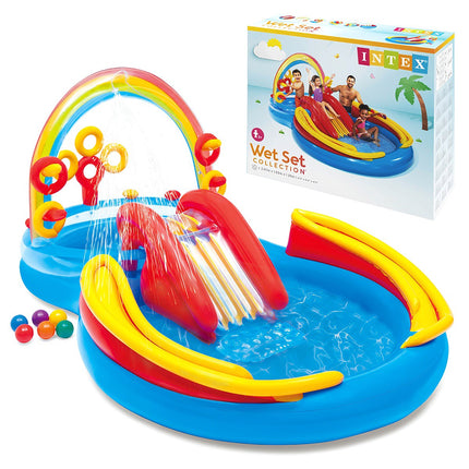 Inflatable Rainbow Water Playground with Slide and Fountain
