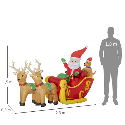 Inflatable Santa Claus with sleigh and LED light 230cm