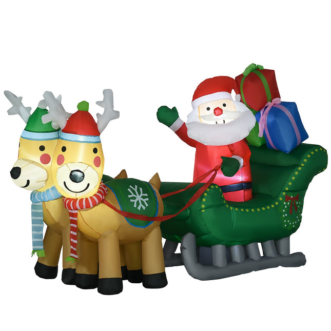 Inflatable Santa with reindeer, 210cm LED, waterproof decor