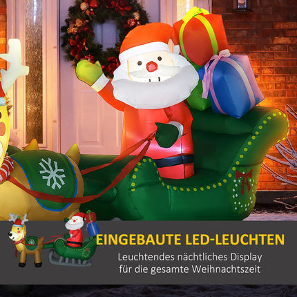 Inflatable Santa with reindeer, 210cm LED, waterproof decor